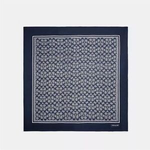 COACH Textured Signature Print Silk Square Scarf Midnight Navy